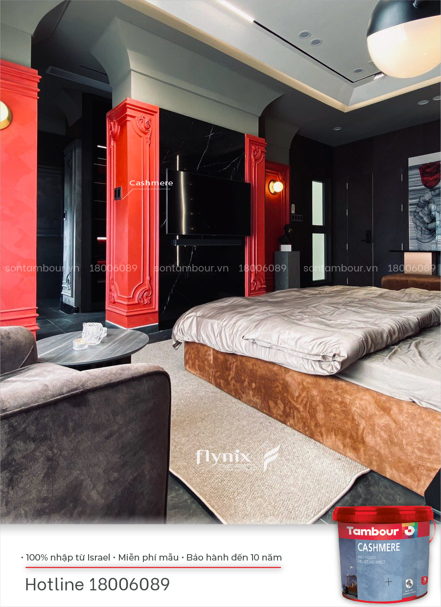 Hình 4: sơn hiệu ứng Cashmere - Tambour Israel màu đỏ khu vực phòng ngủ