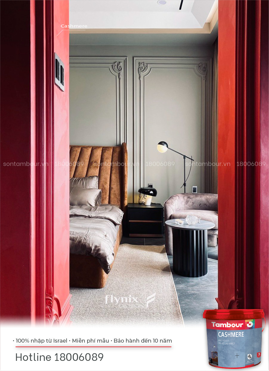 Hình 3: sơn hiệu ứng Cashmere - Tambour Israel màu đỏ khu vực phòng ngủ